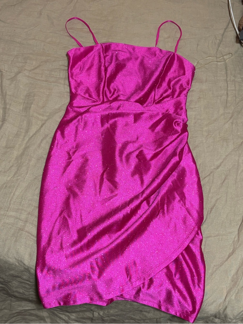 Emerald Sundae Hot Pink Sparkle Spaghetti-Strap Mini Dress